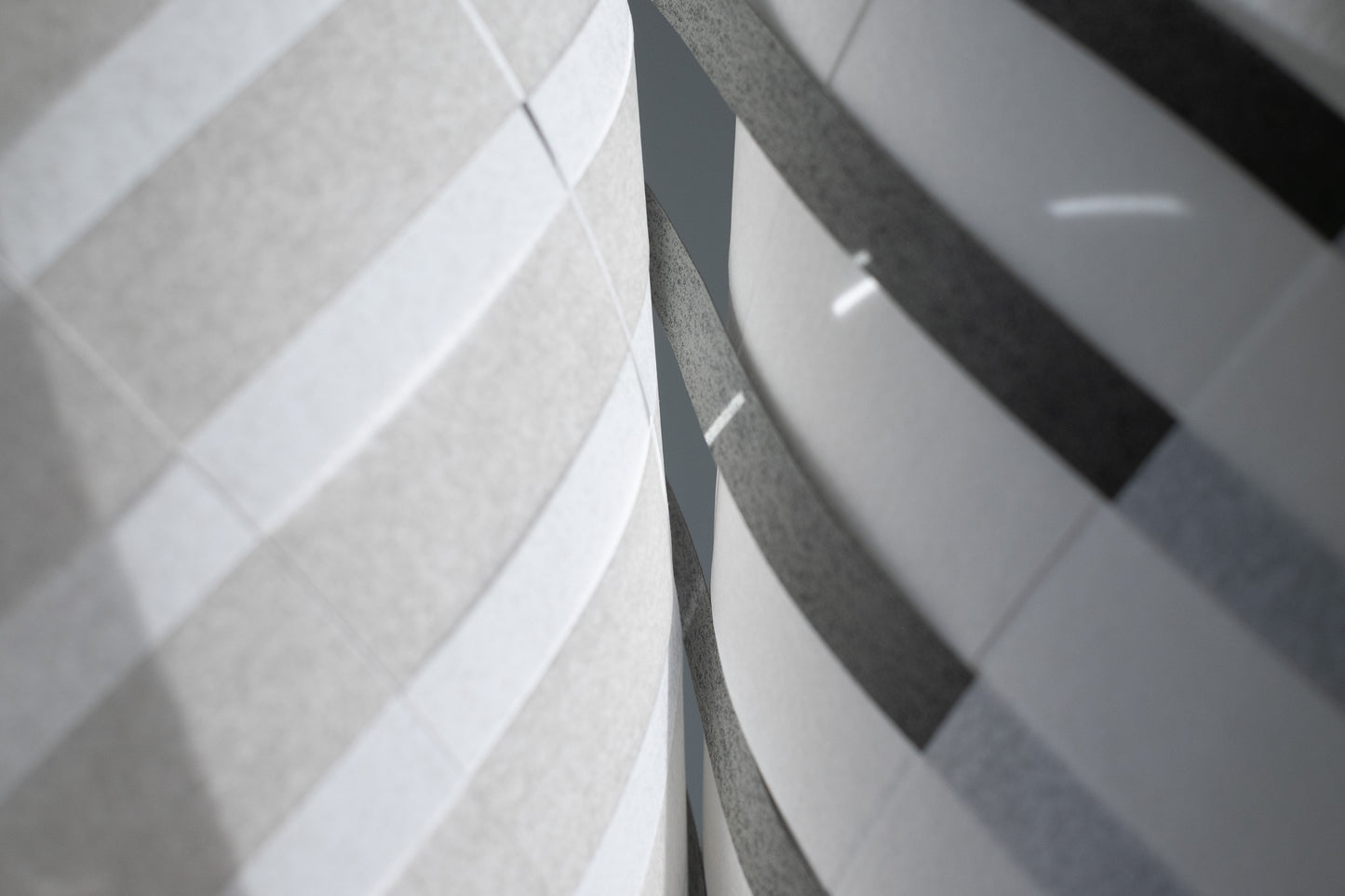 Close-up of the TEX001 lampshade, showcasing its intricate woven structure, blending Nordic minimalism with East Asian aesthetics in an elegant, architectural form.