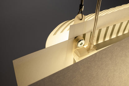 Top view of TEX002 pendant lamp, showcasing its translucent components and structured paper lampshade with refined craftsmanship.